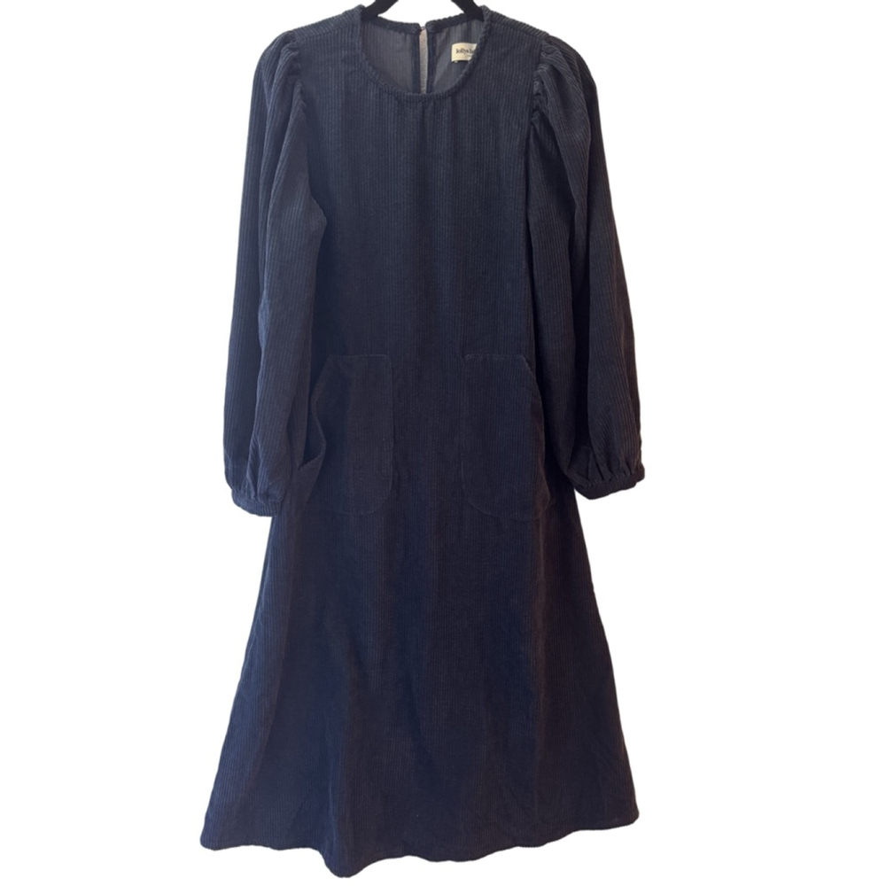 Lollys Laundry Copenhagen Lucas Dark Blue Corduroy Long Sleeve Dress Size Small